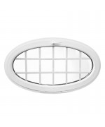 Fenêtre ovale à soufflet 1350x800 à petits carreaux PVC Blanc