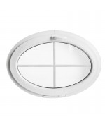 Fenêtre ovale à soufflet à petits carreaux incorporés PVC Blanc (horizontal)