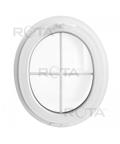 Fenêtre ovale à soufflet PVC blanc verticale croisillons incorporés
