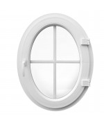 Fenêtre ovale à la française à petits carreaux PVC Blanc (vertical)