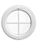 Fenêtre ronde à soufflet PVC blanc à petits carreaux incorporés