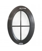 Fenêtre ovale à soufflet à petits carreaux PVC couleur bois (vertical)
