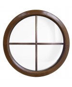 Fenêtre ronde fixe à petits carreaux PVC couleur bois au choix