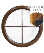 Fenêtre ronde fixe à petits carreaux PVC couleur bois au choix