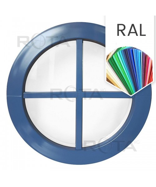 Fenêtre ronde fixe avec croisillons rapportés PVC en couleur RAL