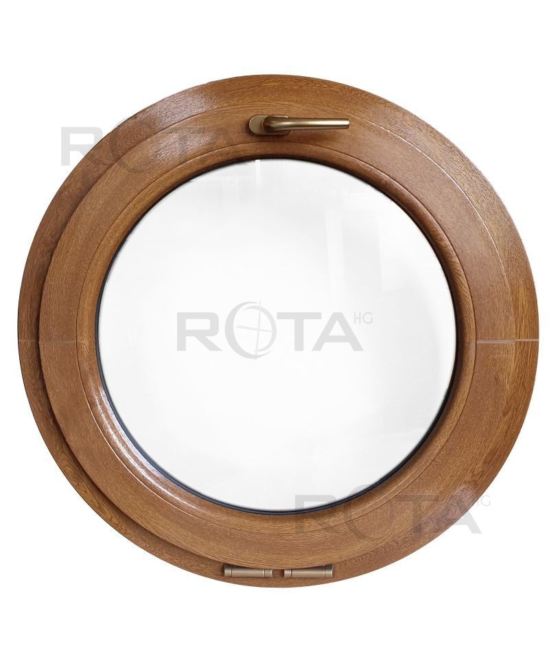 VEKA Fenêtre ronde à soufflet PVC Oeil de boeuf en couleur Chêne Doré effet bois 