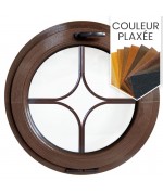 Fenêtre ronde à soufflet PVC en couleur avec croisillons motif losange