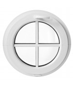 Fenêtre ronde à soufflet PVC blanc avec croisillons rapportés