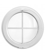 Fenêtre ronde à soufflet PVC blanc à petits carreaux rapportés