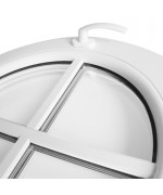 Fenêtre ronde à soufflet PVC blanc à petits carreaux rapportés