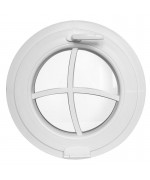 Fenêtre ronde à soufflet PVC blanc avec décoratif croisillons rapportés