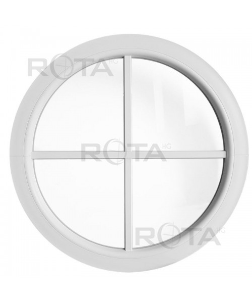 Fenêtre ronde fixe PVC blanc à petits carreaux rapportés