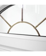 Fenêtre demi lune fixe PVC blanc avec croisillons incorporés motif soleil