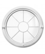 Fenêtre ronde basculante PVC blanc croisillons incorporés motif solei