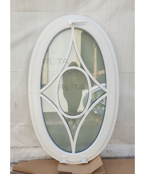Fenêtre ovale à soufflet 785 x 1285 PVC blanc croisillons rapportés