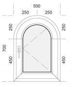 Fenêtre cintrée à la française 500x700mm PVC blanc