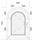 Fenêtre cintrée à la française 500x700mm PVC blanc