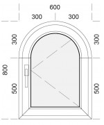 Fenêtre cintrée à la française 600x800mm PVC blanc