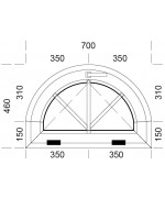 Fenêtre cintrée à soufflet 700x460 PVC blanc avec croisillons