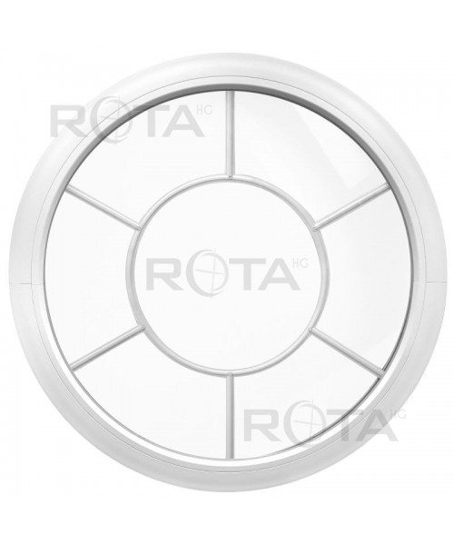 Fenêtre ronde fixe PVC blanc croisillons incorporés motif soleil B20
