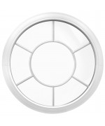 Fenêtre ronde fixe PVC blanc croisillons incorporés motif soleil B20